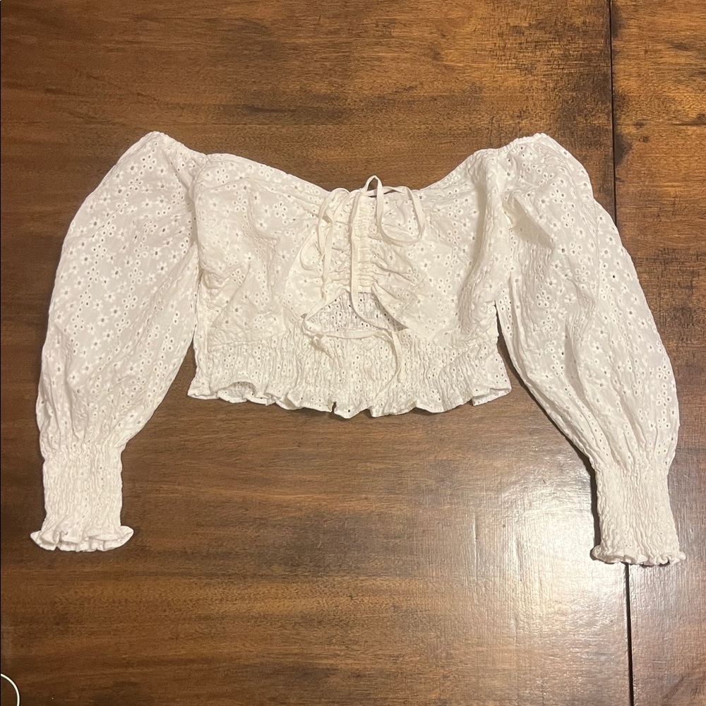 Zara White Eyelet Off-Shoulder Top